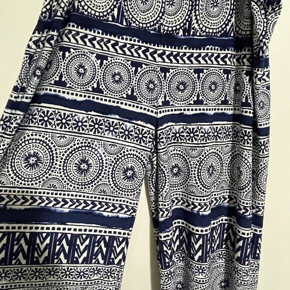 Chico's Palazzo Pants Plus Size 4 XXL Navy White Ikat Mandala Boho Resort - Picture 2 of 15
